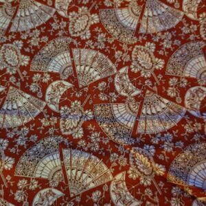 Vintage Cotton Fabric Red with White Asian Fans 1/2 Yard x 45" Wide.